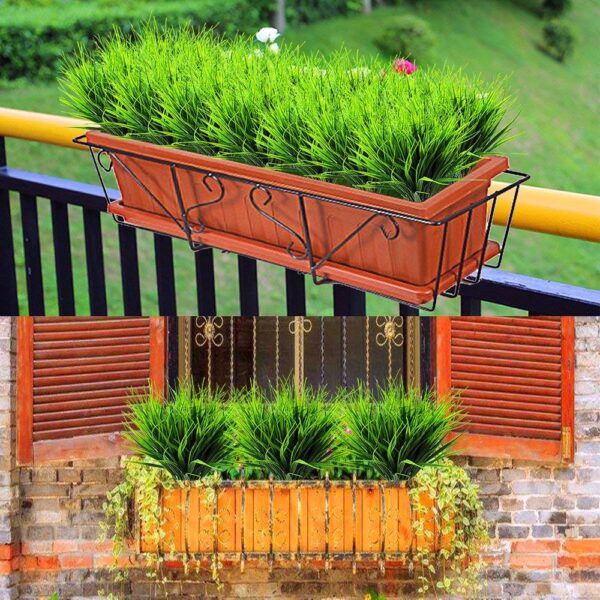 HOT SALE 8 Pcs Artificial Outdoor Plants, Fake Plastic Greenery Shrubs Wheat Grass Outdoor Window Box Verandah Hanging Planter