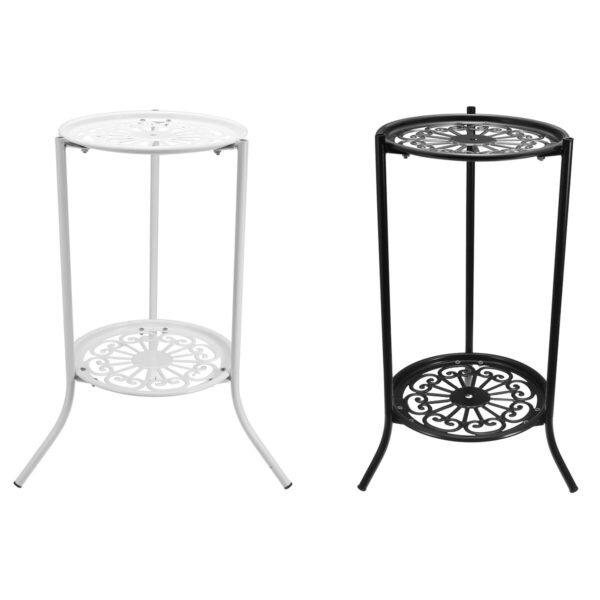 Metal Plant 2 Tier Stand Shelf Black/White Elegant Display Garden Balcony Flower Pot Shelf Rack Holder Home Indoor Decor