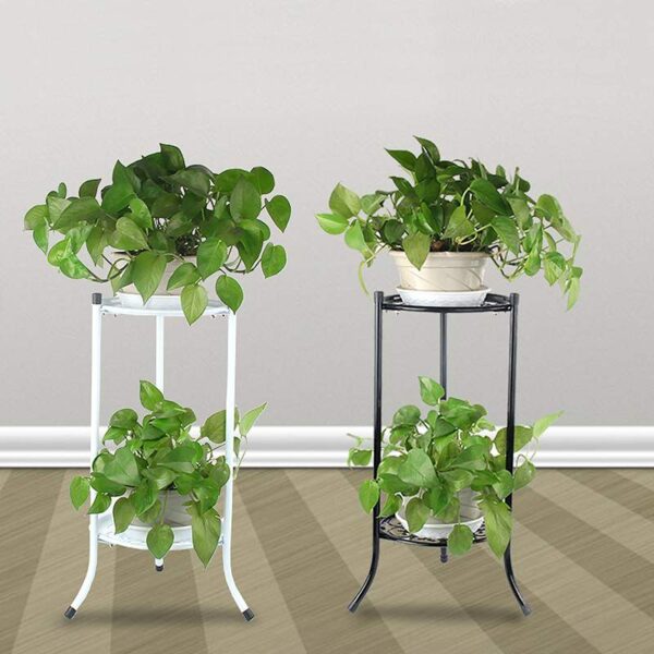 Metal Plant 2 Tier Stand Shelf Black/White Elegant Display Garden Balcony Flower Pot Shelf Rack Holder Home Indoor Decor