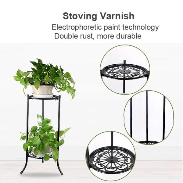 Metal Plant 2 Tier Stand Shelf Black/White Elegant Display Garden Balcony Flower Pot Shelf Rack Holder Home Indoor Decor