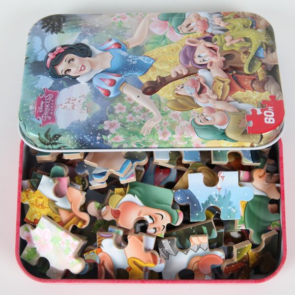 60pcs/set Snow White Theme Jigsaw Puzzle with Iron Box Princess Jigsaw Board Kids Birthday Party Gift Toy Supplies