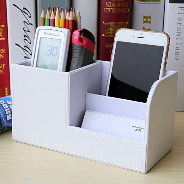 Home Office Storage PU Leather Desk Organizer Storage Box Pen Pencil Holder Remote Control holder Name Card Stand