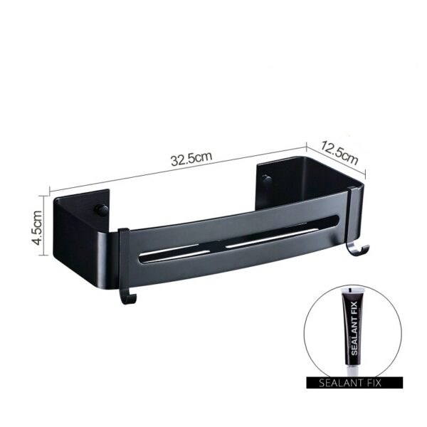 Nail Free Aluminum Black Bathroom Kitchen Shelf Cosmetic Rack In Wall Bath Corner Basket With Hook Bathroom Storage Shelf