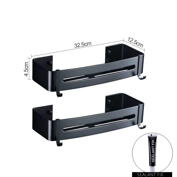 Nail Free Aluminum Black Bathroom Kitchen Shelf Cosmetic Rack In Wall Bath Corner Basket With Hook Bathroom Storage Shelf