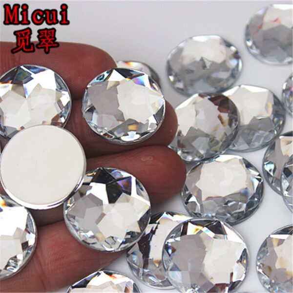 Micui 50pcs 20mm Round Chamfer Acrylic Rhinestones Flatback Glue On Gems Strass Crystal Stone Clothes Dress Craft ZZ751