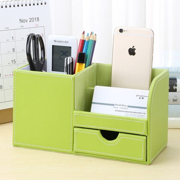 Home Office Storage PU Leather Desk Organizer Storage Box Pen Pencil Holder Remote Control holder Name Card Stand