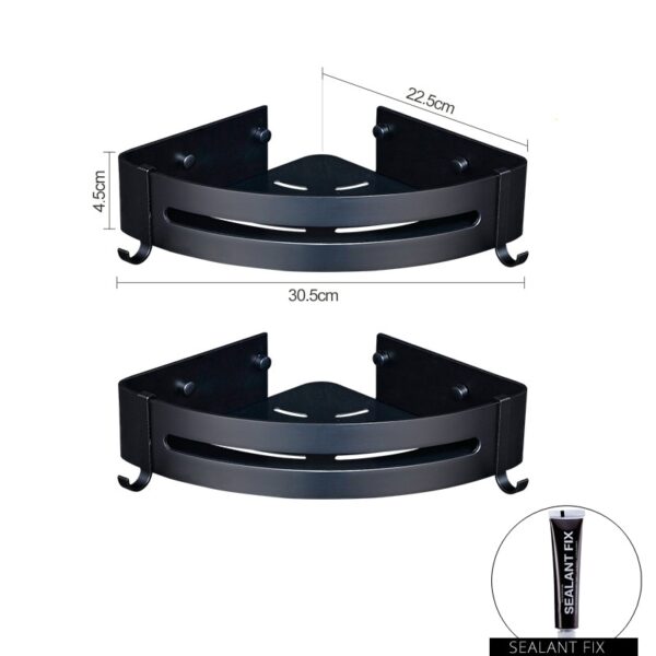 Nail Free Aluminum Black Bathroom Kitchen Shelf Cosmetic Rack In Wall Bath Corner Basket With Hook Bathroom Storage Shelf