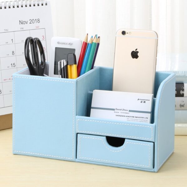 Home Office Storage PU Leather Desk Organizer Storage Box Pen Pencil Holder Remote Control holder Name Card Stand