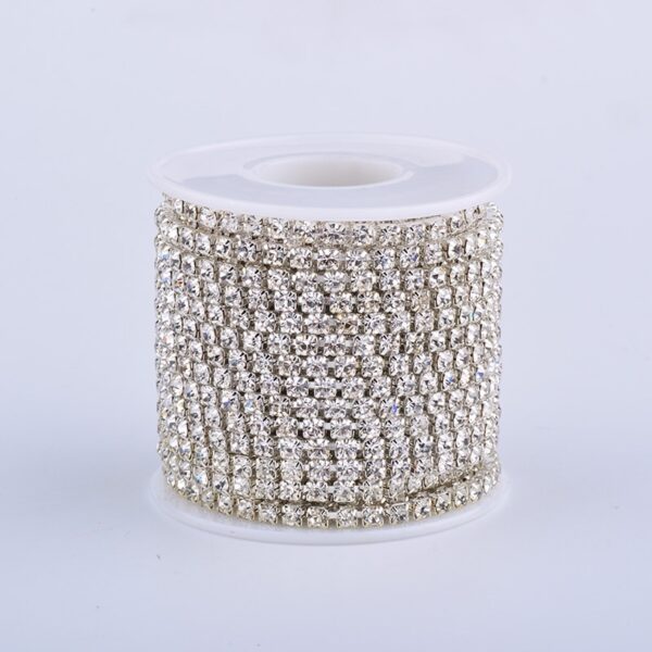 JUNAO SS6 8 10 12 16 18 Clear AB Glass Rhinestones Chain Crystal Ribbon Silver Metal Trim Strass Banding for Clothes Crafts