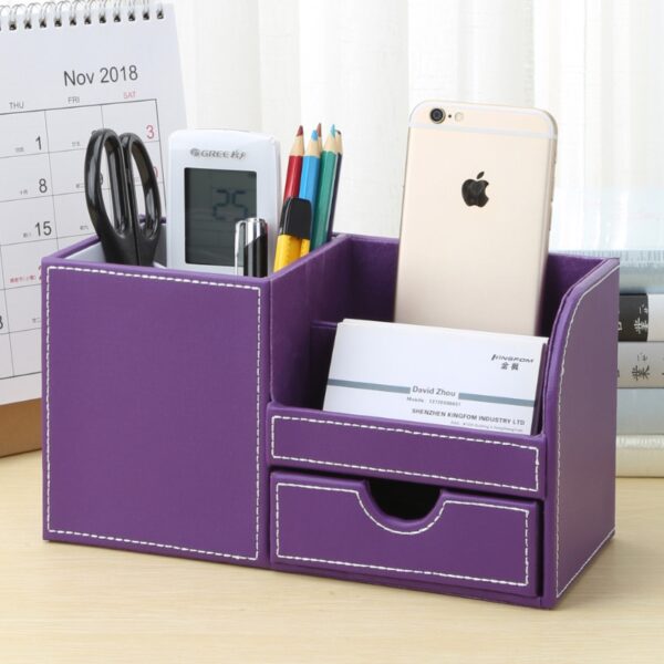Home Office Storage PU Leather Desk Organizer Storage Box Pen Pencil Holder Remote Control holder Name Card Stand