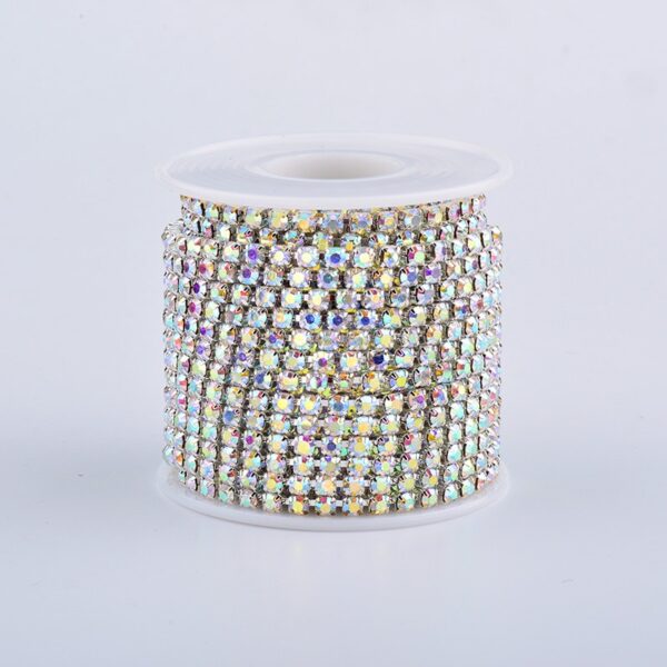 JUNAO SS6 8 10 12 16 18 Clear AB Glass Rhinestones Chain Crystal Ribbon Silver Metal Trim Strass Banding for Clothes Crafts