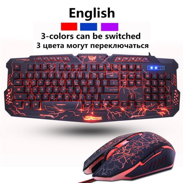 Russian/English Gaming Keyboard LED 3-Color M200 USB Wired Colorful Breathing Backlit Waterproof Computer Crack Keyboard