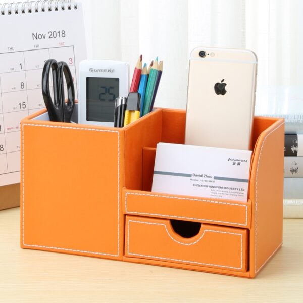 Home Office Storage PU Leather Desk Organizer Storage Box Pen Pencil Holder Remote Control holder Name Card Stand
