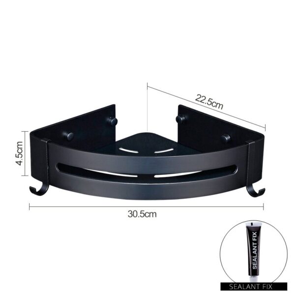 Nail Free Aluminum Black Bathroom Kitchen Shelf Cosmetic Rack In Wall Bath Corner Basket With Hook Bathroom Storage Shelf