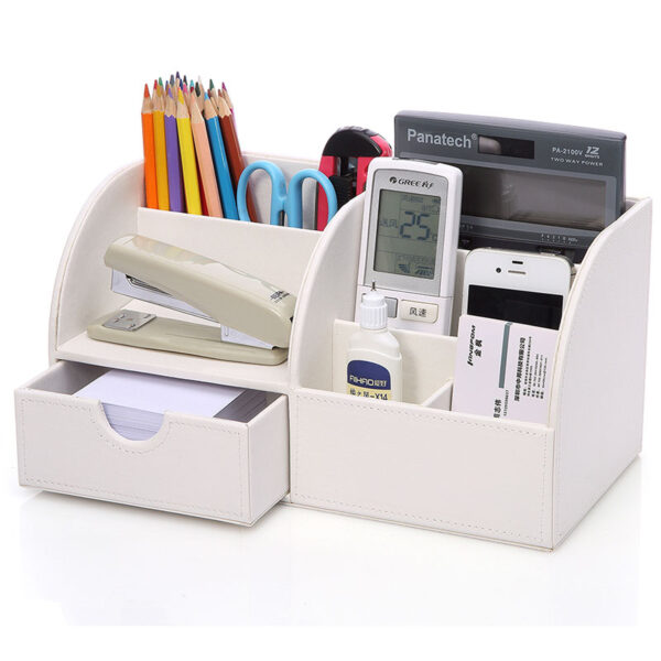 Home Office Storage PU Leather Desk Organizer Storage Box Pen Pencil Holder Remote Control holder Name Card Stand