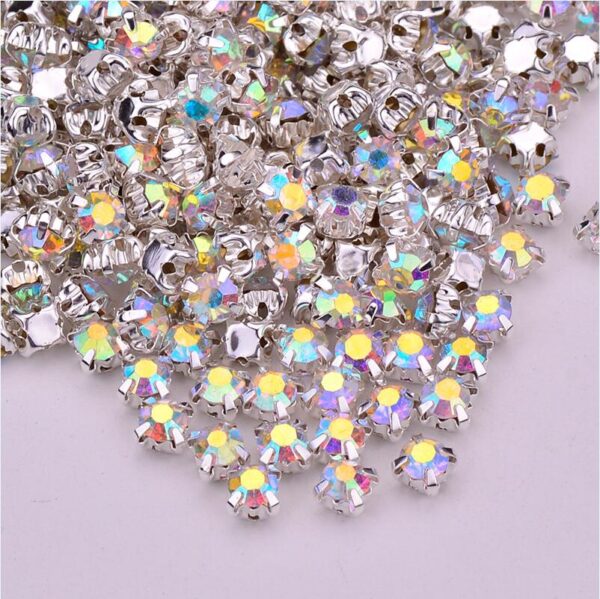 JUNAO SS12 16 18 20 25 Sewing Crystal AB Glass Rhinestone Applique Silver Claw Crystal Stones Sewn Strass for Clothes Crafts