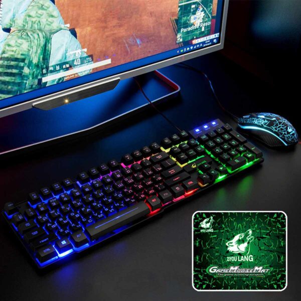 104 keys Gaming English Russian Keyboard Mechanical Feel Rainbow LED Backlight USB Keyboard And Mouse Set Ergonomic for PC