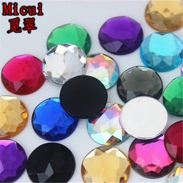 Micui 50pcs 20mm Round Chamfer Acrylic Rhinestones Flatback Glue On Gems Strass Crystal Stone Clothes Dress Craft ZZ751