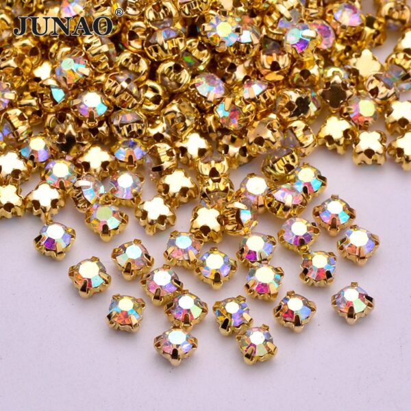 JUNAO SS12 16 18 20 25 Sewing Crystal AB Glass Rhinestone Applique Silver Claw Crystal Stones Sewn Strass for Clothes Crafts