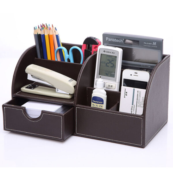 Home Office Storage PU Leather Desk Organizer Storage Box Pen Pencil Holder Remote Control holder Name Card Stand