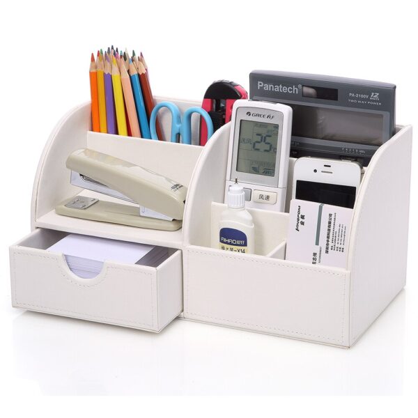 Home Office Storage PU Leather Desk Organizer Storage Box Pen Pencil Holder Remote Control holder Name Card Stand