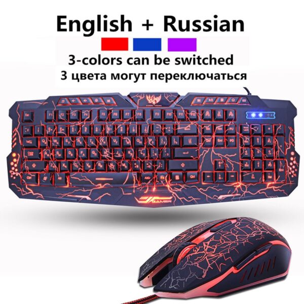 Russian/English Gaming Keyboard LED 3-Color M200 USB Wired Colorful Breathing Backlit Waterproof Computer Crack Keyboard