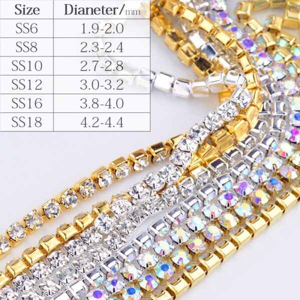 JUNAO SS6 8 10 12 16 18 Clear AB Glass Rhinestones Chain Crystal Ribbon Silver Metal Trim Strass Banding for Clothes Crafts