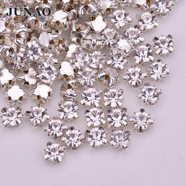 JUNAO SS12 16 18 20 25 Sewing Crystal AB Glass Rhinestone Applique Silver Claw Crystal Stones Sewn Strass for Clothes Crafts