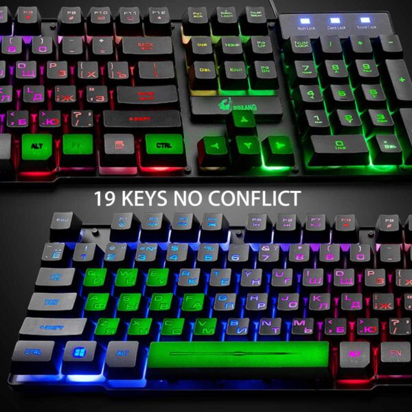 104 keys Gaming English Russian Keyboard Mechanical Feel Rainbow LED Backlight USB Keyboard And Mouse Set Ergonomic for PC