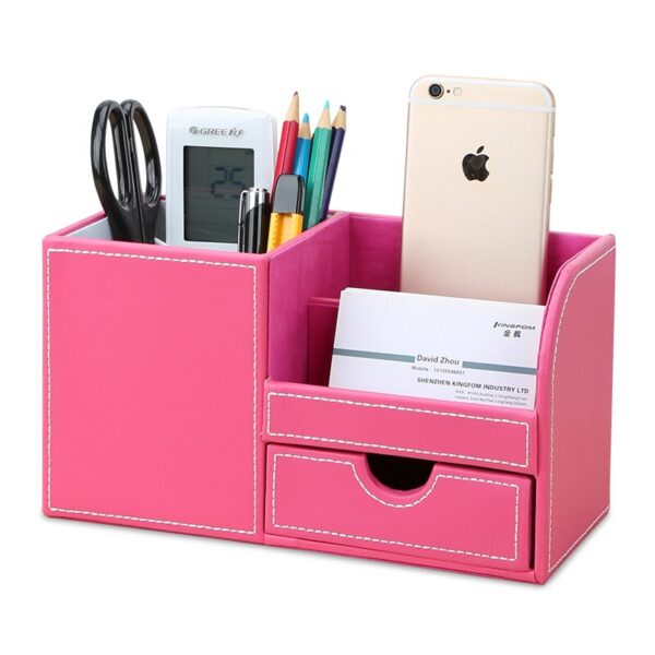 Home Office Storage PU Leather Desk Organizer Storage Box Pen Pencil Holder Remote Control holder Name Card Stand