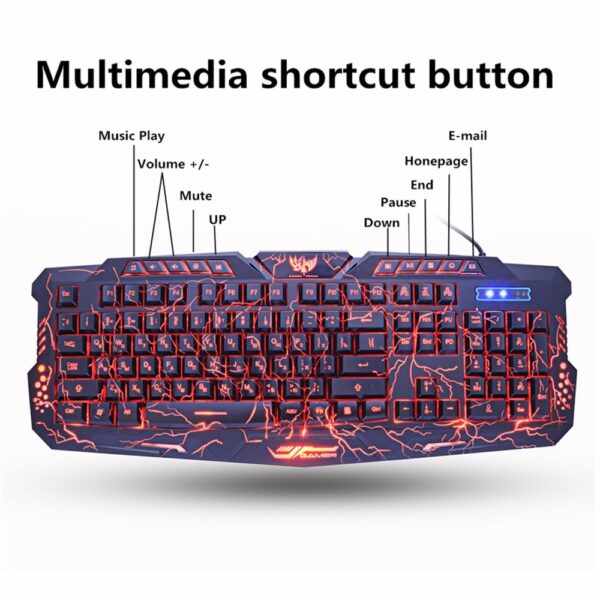 Russian/English Gaming Keyboard LED 3-Color M200 USB Wired Colorful Breathing Backlit Waterproof Computer Crack Keyboard