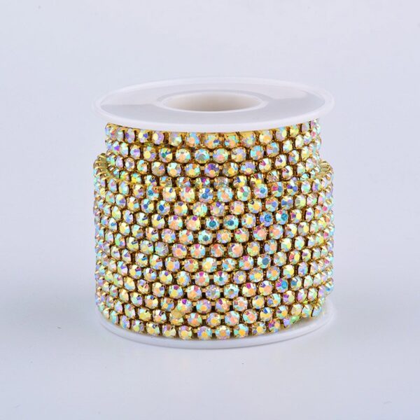 JUNAO SS6 8 10 12 16 18 Clear AB Glass Rhinestones Chain Crystal Ribbon Silver Metal Trim Strass Banding for Clothes Crafts