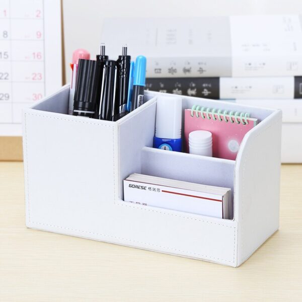 Home Office Storage PU Leather Desk Organizer Storage Box Pen Pencil Holder Remote Control holder Name Card Stand