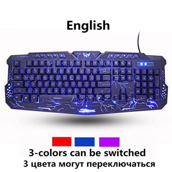 Russian/English Gaming Keyboard LED 3-Color M200 USB Wired Colorful Breathing Backlit Waterproof Computer Crack Keyboard