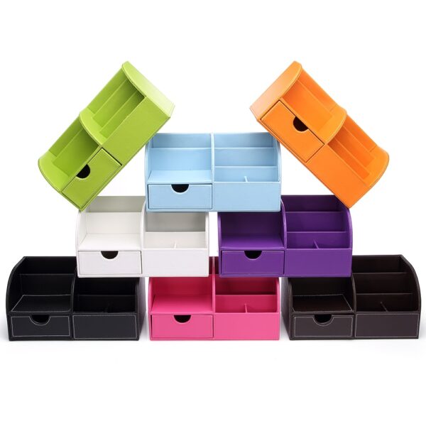 Home Office Storage PU Leather Desk Organizer Storage Box Pen Pencil Holder Remote Control holder Name Card Stand