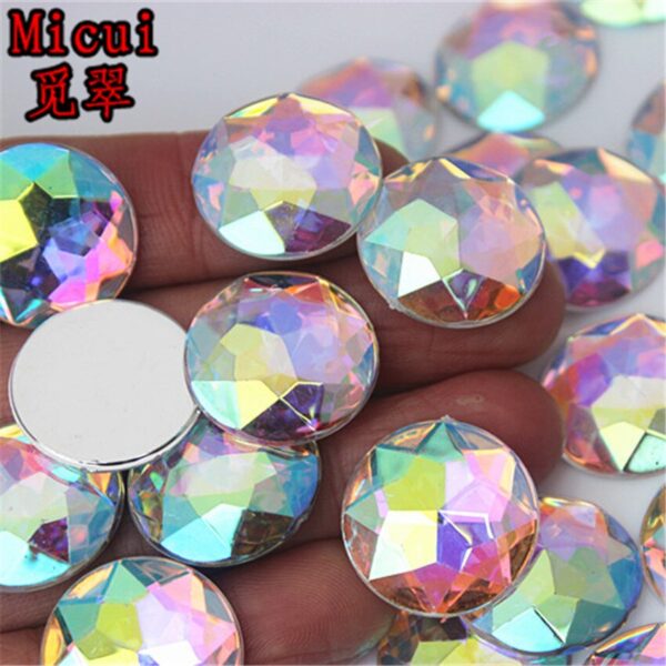 Micui 50pcs 20mm Round Chamfer Acrylic Rhinestones Flatback Glue On Gems Strass Crystal Stone Clothes Dress Craft ZZ751