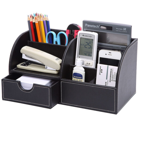 Home Office Storage PU Leather Desk Organizer Storage Box Pen Pencil Holder Remote Control holder Name Card Stand