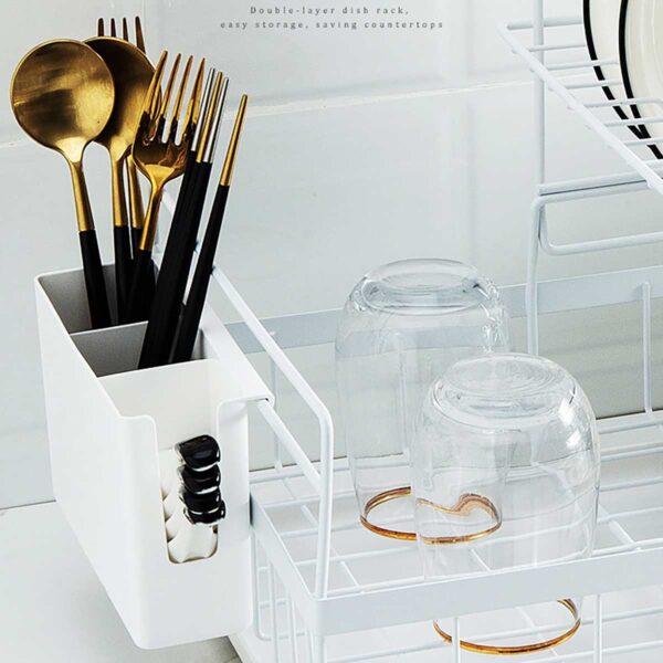 2 Tiers Cutlery Dish Rack Utensil Holder Drainer Drying Kitchen Storage Shelf
