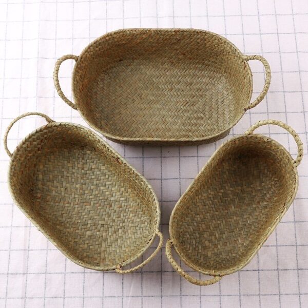 Handmade Bamboo Storage Baskets Seagrass Wicker Basket Garden Plant Flower Pot Laundry Basket Container Makeup Rattan Organizer