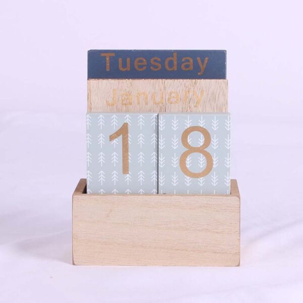 Wooden Perpetual Calendar Eternal Block Planner Photography Props Month Week Date Display Home Office Desktop Decoration