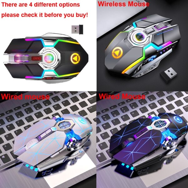 Gaming Mouse Rechargeable Wireless Mouse Silent 1600 DPI Ergonomic 7 Keys RGB LED Backlit 2.4G USB Optical For Laptop Computer