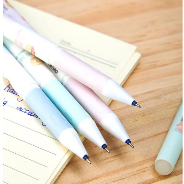 12pcs Deli Erasable Gel Pen Cartoons Sign Pens 0.5MM Black Blue Ink with Eraser Creative Writing Tools for Student School Office