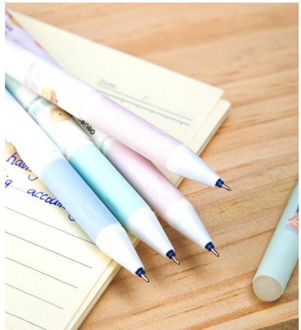 12pcs Deli Erasable Gel Pen Cartoons Sign Pens 0.5MM Black Blue Ink with Eraser Creative Writing Tools for Student School Office