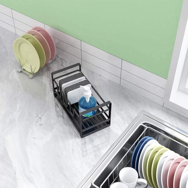Sink Caddy Organizer Countertop Sponge Brush Soap Holder with Drain Pan for Kitchen,Cleaning Brush Organizer Rack