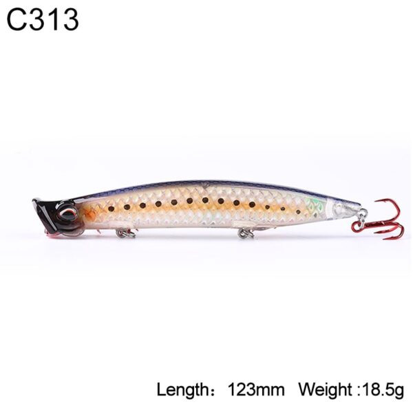 Kingdom Poppers Fishing Lures Hard Bait Topwater 123mm 18.5g,110mm 12.8g,90mm 7.5g Quality Hooks Artificial fish Lure Model 3508