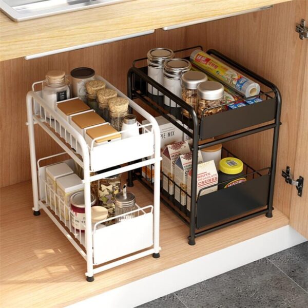 Drawer Organizer Cabinet Basket Pull Out Under The Sink Desktop Kitchen Bathroom Storage