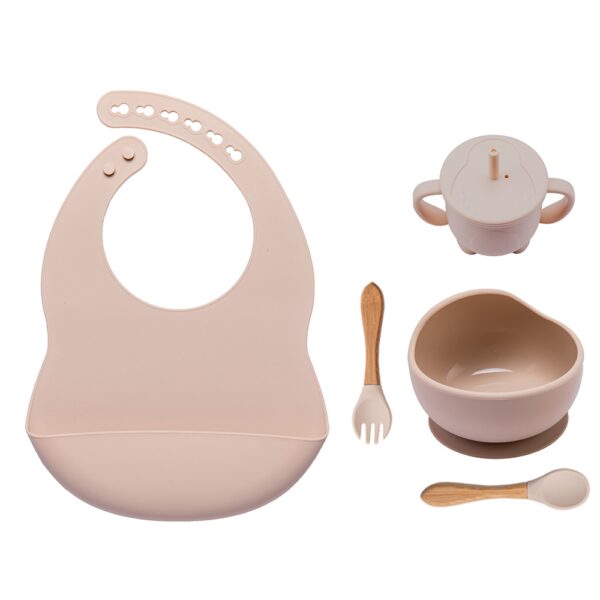5 Pcs set Silicone Bowl Bibs cup Sets Baby BPA Free Waterproof Spoon NonSlip Feedings Silicone Bowl Tableware Baby Products