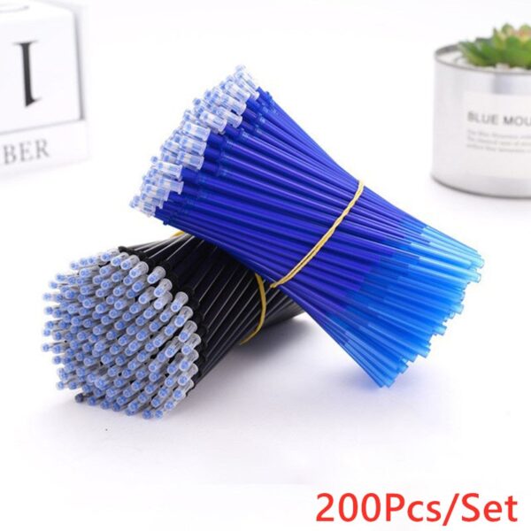 200Pcs Erasable Pen Refills Set Blue Black Ink Writing Gel Pens Refills Washable handle for School Office Stationery Supplies