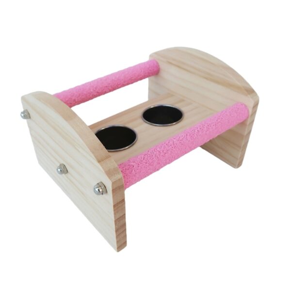 Bird Food Stainless Steel Cups Feeder Bowls Feeding Watering Supplies Wooden Perch Stand for Parakeets Conures Cockatiel