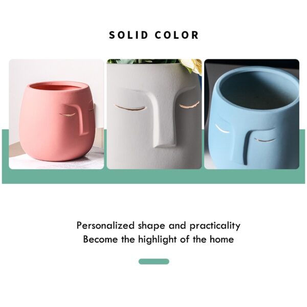 Nordic Style Ceramic Decorative Flower Pot Creative Art Human Face Succulent Cactus Planter Pot With Hole Gardening Accessories